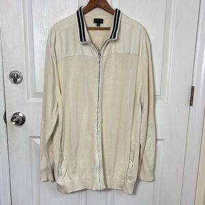 Rochester Cream Zip Up Cotton Cardigan Jacket Preppy Striped Collar size 2XL